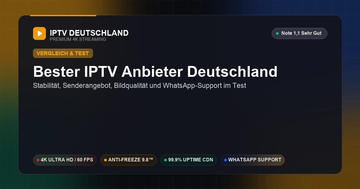 Bester IPTV Anbieter Deutschland 2025/2026 — Testergebnis mit Gesamtnote 1,1 Sehr Gut und Anti-Freeze 9.8™