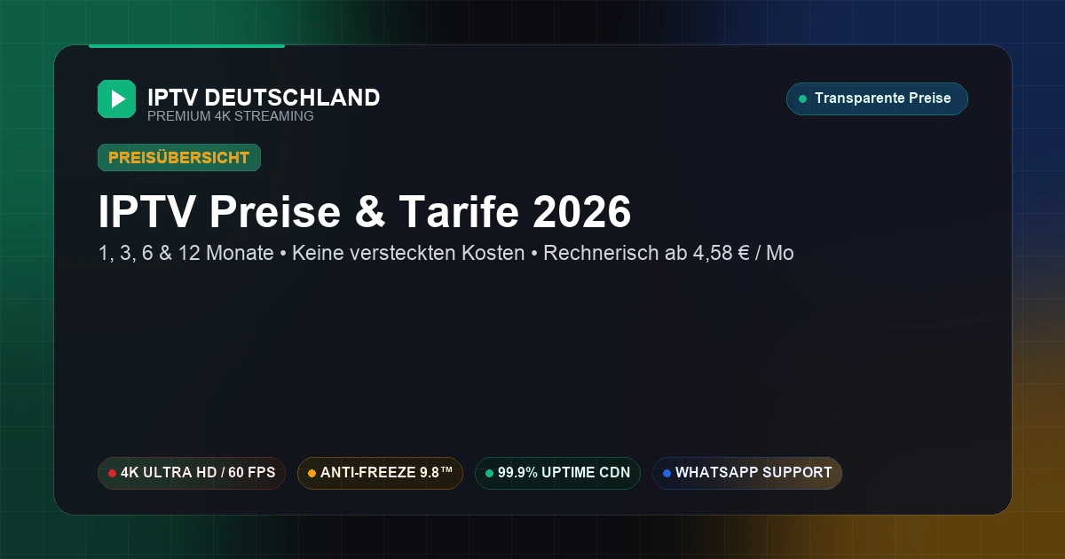 IPTV Deutschland Tarife und Preise 2026 — Transparente Angebote ab 8 Euro monatlich oder 55 Euro Jahresabo